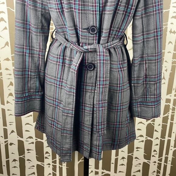 Roxy Plaid Trench Coat sz M - Picture 6 of 9